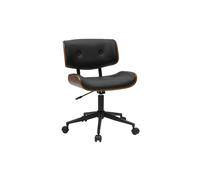 Chaise de bureau à roulettes noire et bois foncé BASILE