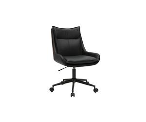 Chaise de bureau à roulettes noire et bois foncé BLAISE