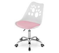Chaise de bureau à roulettes pour enfant - Hauteur réglable de 41 à 52.5 cm - Fauteuil de bureau pivotant - Blanc et Rose