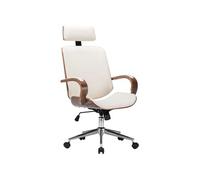 Chaise de bureau avec appuie-tête Crème Similicuir et bois