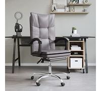 Chaise de bureau avec fonction allongée, en cuir synthétique gris, ergonomique, rotative, avec soutien dorsal et roulettes, pour bureau, bureau à domicile, bureau à domicile, salle d'étude