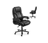 VEVOR Chaise de Bureau avec Support Lombaire à Commande par Bouton, Fauteuil de Direction Ergonomique, Siège de Bureau en Cuir PU, Charge Max. 226,8 kg, Hauteur Réglable, Bascule, Bureau Maison