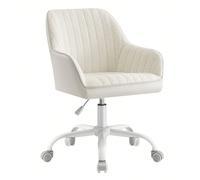 Chaise de Bureau avec Surface en Tissu Velours, Fauteuil Pivotant, Siège Ergonomique, Rembourrage en Mousse, Hauteur Réglable, Beige Cappuccino et Blanc Nuage [Envie de travailler sur un canapé ?] Ce 