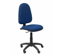 Chaise de bureau Aýna avec mécanisme Contact permanent de base, rembourrée de tissu bleu marine. Équipée d'une base en polyamide noir, sans accoudoirs et de roulettes en nylon de 50 mm.