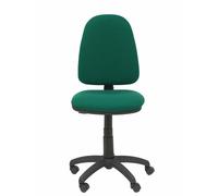 Chaise de bureau Aýna avec mécanisme Contact permanent de base, rembourrée de tissu vert bouteille. Équipée d'une base en polyamide noir, sans accoudoirs et de roulettes en nylon de 50 mm.