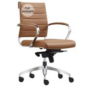 Chaise de bureau Cádiz avec mécanisme à bascule synchrone - en 3 (cuir, cognac)