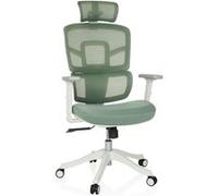 MyBuero Siège de Travail Ergonomique ERGOMY I W Chaise de Bureau avec Appui-lordose Flexible, Appui-tête, accoudoirs, Dossier résille, Tissu Vert
