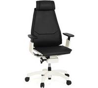 hjh OFFICE Chaise de Bureau Ergonomique GENIDIA Pro White Fauteuil de Bureau avec Support Lombaire et accoudoir réglable, Cuir Noir/Blanc 652863