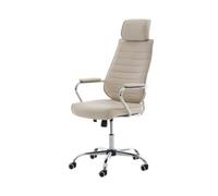 Chaise de Bureau - CLP - Rako - Similicuir Crème - Piètement Métal Chromé - Ajustable Pivotant