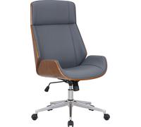 Chaise de bureau CLP Varel cuir synthétique I Chaise de bureau avec coque en bois,noix/gris