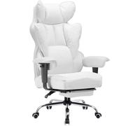 Chaise de bureau - COMHOMA - Chaise de gaming - Accoudoirs réglables - Cuir PU blanc