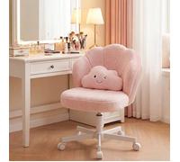 Chaise de bureau - COMHOMA - Pétale - Dossier double couche - Coussin lombaire «Nuage» - Tissu Teddy rose