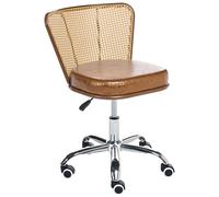 Chaise de Bureau Cuir PU et Rotin PE Tresse Viennoise Dossier Réglable Marron