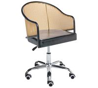 Beliani Chaise de Bureau Retro en Cuir PU et Rotin PE Tresse Viennoise Dossier Réglable Pivotant Noir Redding