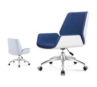 Chaise de Bureau de Bureau PU Leather Chaise de Bureau Mid Back on Wheels Chaise de Bureau de Bureau Chaise d'ordinateur réglable Aluminium Jambes Tâche Chaise Confortable (Bleu)
