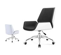 Chaise de Bureau de Bureau PU Leather Chaise de Bureau Mid Back on Wheels Chaise de Bureau de Bureau Chaise d'ordinateur réglable Chaise de tâches de Jambes en Aluminium Confortable (Noir)