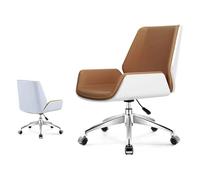 Chaise de Bureau de Bureau PU Leather Chaise de Bureau Mid Back on Wheels Chaise de Bureau de Bureau Chaise d'ordinateur réglable Aluminium Jambes Tâche Chaise Confortable (Marron Clair)