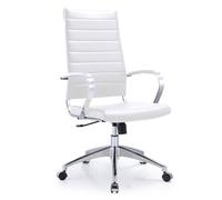 Waytex Chaise de Bureau Design Blanche en Simili Cuir - Dossier Haut, Structure Aluminium, accoudoirs Premium, mécanisme basculant centré, Confort Pro pour Usage intensif