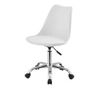 Chaise de Bureau Design Siège Rembourré à 5 roulettes Fauteuil Rotatif à 360° et Réglable en Hauteur Polypropylène Similcuir Métal Blanc