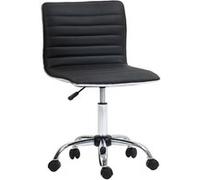 Chaise de bureau design style Chesterfield acier chromé revêtement synthétique noir