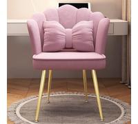 Chaise de bureau élégante en velours pour femme - Tabouret de maquillage confortable avec dossier, design de pétales du milieu du siècle rembourré doux, idéal pour la décoration de chambre à coucher