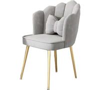 Chaise de bureau élégante et moderne avec grand design de coquillage et pieds en métal, idéale pour le maquillage, la salle à manger ou la chambre à coucher, gris avec pieds dorés