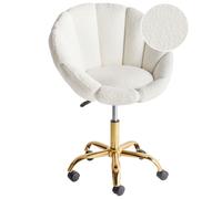 Chaise de Bureau en Bouclé Pivotante à Hauteur Réglable Blanche Annabelle
