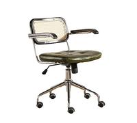 Chaise de bureau en cuir avec dossier en rotin, chaise de bureau moderne à domicile, fauteuil pivotant capitonné, chaise de travail d'ordinateur réglable en hauteur pour chambre à coucher, salon