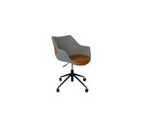 Chaise de bureau en cuir et tissu gris et marron, avec roulettes - Zuiver, Doulton - 67x63x79 cm