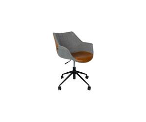 Chaise de bureau en cuir et tissu gris et marron, avec roulettes - Zuiver, Doulton - 67x63x79 cm