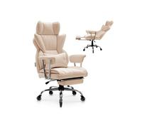 VEVOR Chaise de bureau Fauteuil direction ergonomique, repose-pieds, lombaire, cuir PU, marron