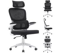 BAKAJI Chaise de Bureau en Tissu Ergonomique avec Dossier Support Lombaire et appuie-tête, Fauteuil de Bureau pivotant, Hauteur réglable, revêtement Anti-Transpiration Respirant (Noir)