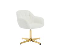 Vente-unique - Chaise de Bureau en Tissu Bouclette - Blanc et doré - LANCIEGA