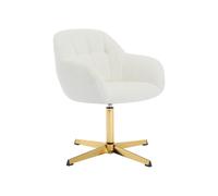 Chaise de bureau en tissu bouclette - Blanc et doré - LANCIEGA
