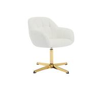 Chaise de bureau en tissu bouclette - Blanc et doré - LANCIEGA