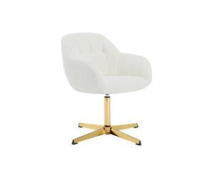 Chaise de bureau en tissu bouclette - Blanc et doré - LANCIEGA