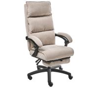 Chaise de Bureau en Tissu Chenille Rembourrée avec Repose-Pieds Beige