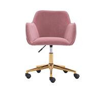 Chaise de Bureau en Velours avec Dossier, Chaise de Travail à Roulettes, Chaise Pivotante Réglable en Hauteur en Tissu Velours, Chaise de Bureau Rotative à 360° Pour Salon et Bureau avec Pieds Dorés