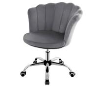 Chaise de Bureau en Velours avec Pivot à 360° et réglage de la Hauteur, accoudoirs en Forme de pétale, roulettes universelles, Chaise d'ordinateur Moderne pour Le Bureau à Domicile, Grise