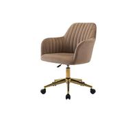 Chaise de bureau en Velours Beige et doré - Hauteur réglable - ELEANA