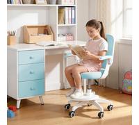 Chaise de Bureau Enfant Ergonomique avec Repose-pieds Réglable et Accoudoirs Relevables à 90°, Junior Pivotant 360° en Maille Respirante, Siège d'Étude Évolutif pour Chambre et Bureau, 5-13 Ans