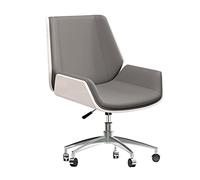 Chaise de Bureau Ergonomique à Dossier Moyen avec roulettes, Hauteur réglable, pivotante et accoudoirs - Chaise de Travail élégante en Cuir Gris avec Base en Alliage d'aluminium