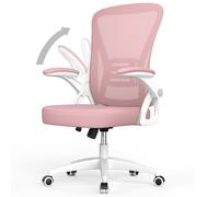 Chaise de bureau ergonomique avec accoudoir relevable à 90° et support lombaire, chaise de bureau avec coussin d'assise rembourré - rose