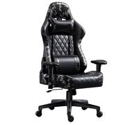 Chaise de bureau ergonomique avec accoudoirs inclinables réglables et deux haut-parleurs Bluetooth - Chaise à bascule confortable en cuir synthétique pour adultes - Chaise de travail parfaite pour