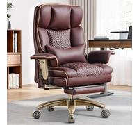 Chaise De Bureau Ergonomique Avec Accoudoirs Réglables Et Soutien Lombaire, Chaise De Direction Robuste En Cuir, Grande Et Haute, Supportant Jusqu'à 230 Kg, Avec Siège Réglable En Hauteur, Marron