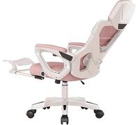 Chaise De Bureau Ergonomique avec Repose-Pieds - Chaise De Bureau en Maille Réglable avec Dossier Inclinable, Appui-tête 3D, Accoudoirs Rabattables, Chaise D’, Pink, One Size