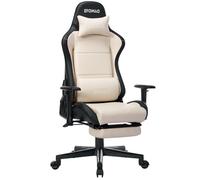 Chaise de bureau ergonomique avec repose-pieds - Inclinable à 155° - Avec coussin de tête et lombaire - Accoudoirs réglables en hauteur - En cuir synthétique - Base en bois massif - Jusqu'à 120 kg