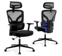 Chaise de bureau ergonomique avec support lombaire 3D, accoudoirs réglables, appui-tête et roulettes anti-rayures, charge maximale : 140 kg, chaise pivotante confortable pour le bureau et la maison