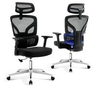 Chaise de bureau ergonomique avec support lombaire 3D, accoudoirs réglables, appui-tête et roulettes anti-rayures, charge maximale : 140 kg, chaise pivotante confortable pour le bureau et la maison