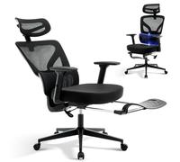 Chaise de bureau ergonomique avec support lombaire 3D, accoudoirs réglables, appui-tête et roulettes anti-rayures, charge maximale : 140 kg, chaise pivotante confortable pour le bureau et la maison